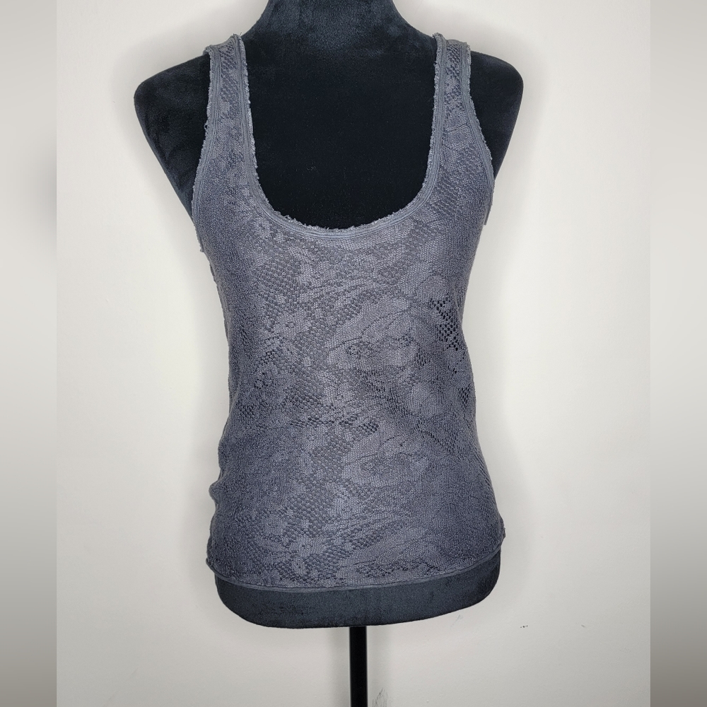 Free People Floral Lace Crochet Tank Top Frayed Hem & Edges 100% Cotton S FP